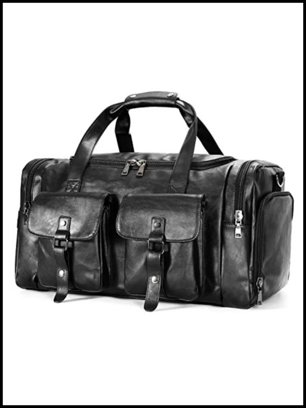 Travel Duffel Bag with Shoe Pouch, PU Leather Weekender Overnight Carry On Bag